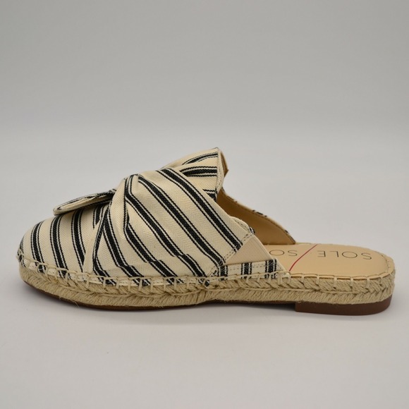 Sole Society Shoes Womens So Sammie Mule 5.5 Cream Black Canvas Backless NEW - Picture 3 of 5